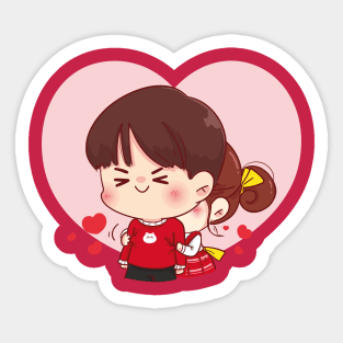 Girl and Boy hugging with love - Cute lovers Sticker